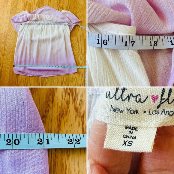 Ultra Flirt Top Size XS PInk White Off Shoulder Ruffle Blouse Boho Peasant Style - Picture 6 of 10